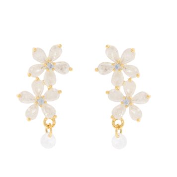 Tai: Gold Double Flower and CZ drop Studs