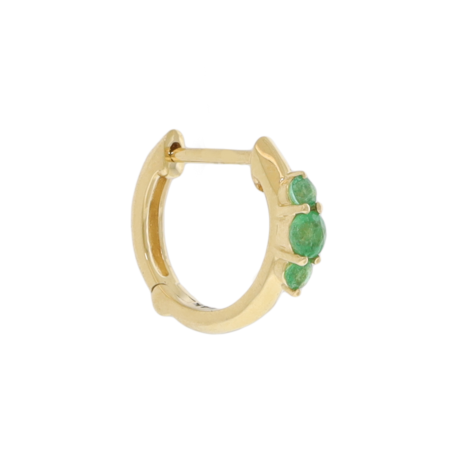 Three Stories Jewelry: SINGLE Small Emerald Prong Hoop, 14k YG