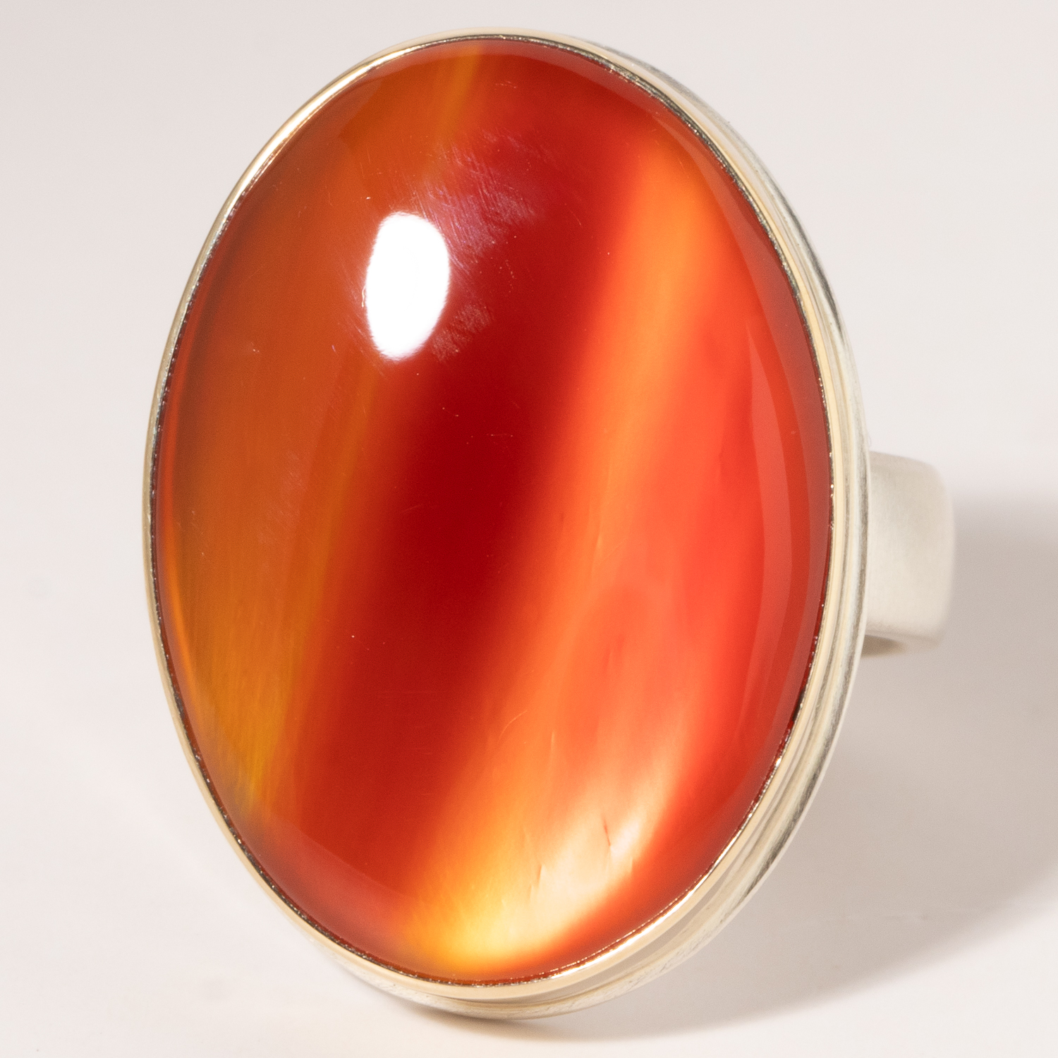 Jamie Joseph:Sterling & 14K Gold Ring w/ Vertical Oval Smooth CARNELIAN on Comfort Band sz. 8
