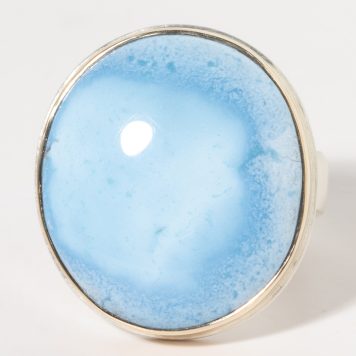 Jamie Joseph:Sterling & 14K Gold Ring w/ Vertical Oval KAZAKHSTANI TURQUOISE on Comfort Band SZ. 7.5