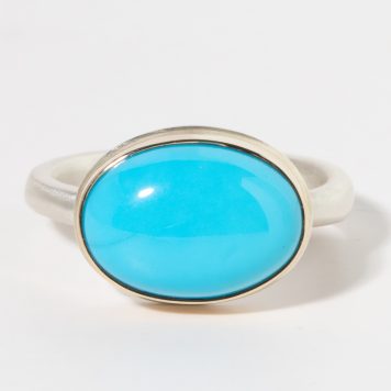 Jamie Joseph:Sterling & 14K Gold Ring w/ Oval Smooth SLEEPING BEAUTY TURQUOISE on Egyptian Band sz. 7.5