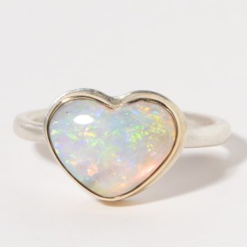 Jamie Joseph:Sterling & 14K Gold Ring w/ Heart Shape AUSTRALIAN OPAL on Sand Band Sz.7