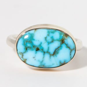 Jamie Joseph:Sterling & 14K Gold Ring w/ Oval KINGMAN TURQUOISE on Middle Organic Band Sz. 7.5