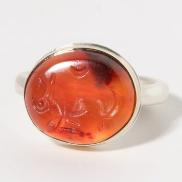 Jamie Joseph:Sterling & 14K Gold Ring w/ANCIENT CARNELIAN SEAL on Middle Organic Band Sz. 5.75