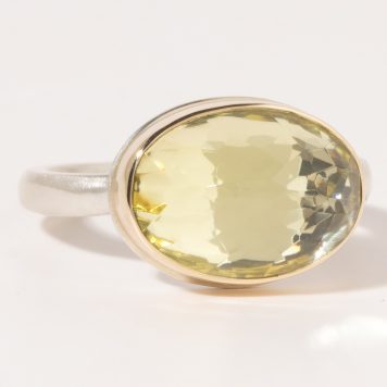 Jamie Joseph:Sterling & 14K Gold Ring w/Oval Inverted LEMON QUARTZ on Middle Organic Band sz 7.25
