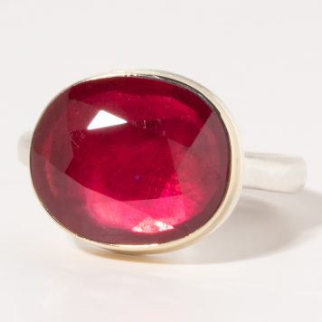 Jamie Joseph:Sterling & 14K Gold Ring w/ Small Oval Table up AFRICAN RUBY on Middle Organic Band Sz. 7.5