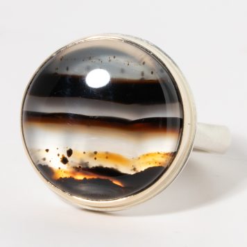 Jamie Joseph:Sterling & 14K Gold Ring w/ Small Round MONTANAAGATE on Middle Organic Band Sz. 7.25