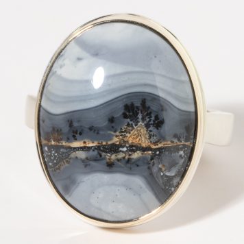 Jamie Joseph:Sterling & 14K Gold Ring w/ Vertical Oval MALIGANO JASPER on Soft Live Edge Band Sz. 7.5