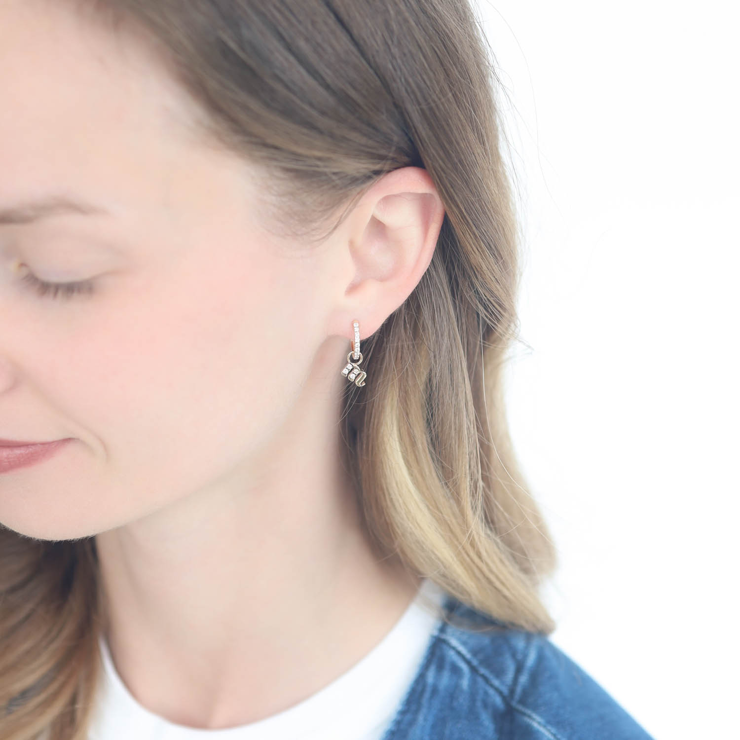 Three Stories Jewelry: SINGLE 'M' Initial Charm, 14k yellow gold & diamonds