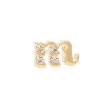 Three Stories Jewelry: SINGLE 'M' Initial Stud, 14k yellow gold & diamonds