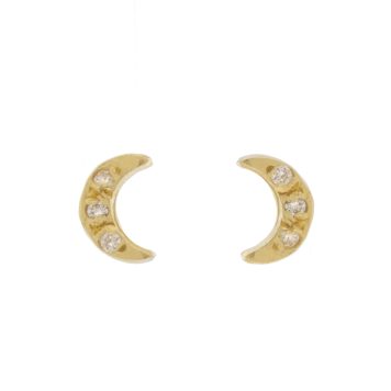 Victoria Cunningham:Earrings, Moon post, 14K Yellow Gold w/ pave diamonds