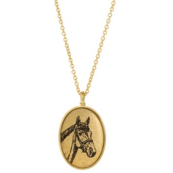 Anzu: Basic Necklace- Gold Vermeil, Oval Setting: Horse Motif