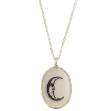 Anzu: Basic Necklace- Sterling Silver, Oval Setting: Moon Motif