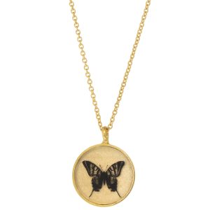 Anzu: Basic Necklace, Gold Vermeil, Round Setting, Butterfly Motif