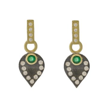 Rene Escobar:CLEO PORTO Earrings,Leaf shaped drops 0.32ct emerald and white diamonds