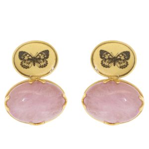 Anzu:GV,Double Earring, Butterfly with rose quartz