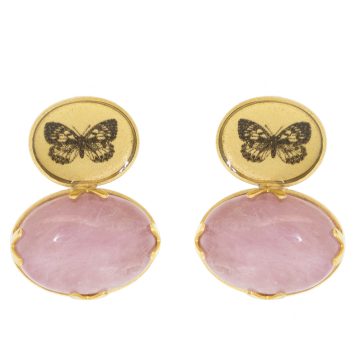 Anzu:GV,Double Earring, Butterfly with rose quartz