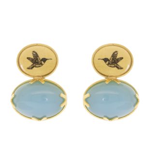 Anzu: GV, Double Earring, Hummingbird with chalcedony