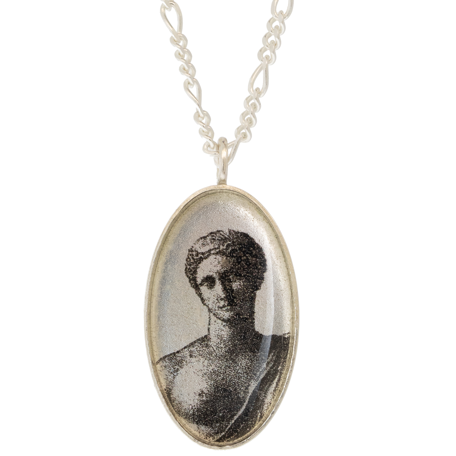 Anzu: Figaro Necklace, Sterling Silver- Oval setting: Aphrodite Motif
