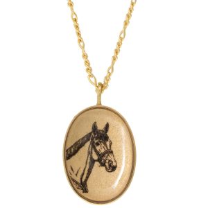 Anzu: Figaro Necklace, Gold Vermeil- Oval setting: Horse Motif