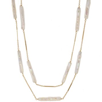Dana Kellin: Necklace, 15 Rectangular Pearl Necklace, Gold Fill, 36"