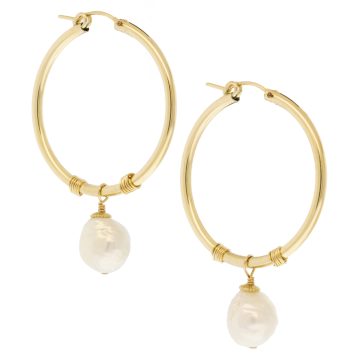 Dana Kellin:Earrings,Large round gold hoop ,Pearl dangle