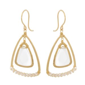 Dana Kellin:Earrings,Crytsal quartz  dangle with gold detail and crystal bead wrap in bottom