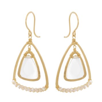 Dana Kellin:Earrings,Crytsal quartz  dangle with gold detail and crystal bead wrap in bottom