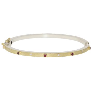 Rene Escobar: 2.5MM Bangle w/ YG Front & SS Back w/ 5 Rubies (0.28tcw) and White Diams