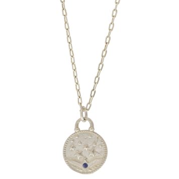 Lulu: Small Aurora necklace 'mirror your light' Antique Sterling Silver w/ Blue Sapphire