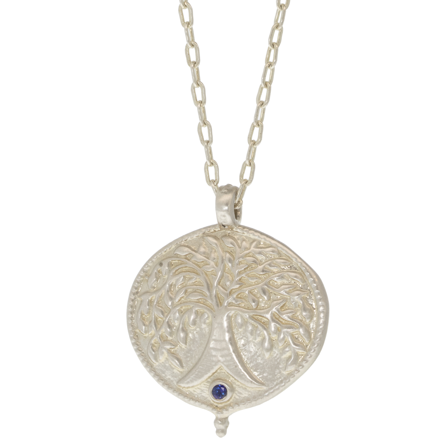 Lulu: Gaia necklace Small 'universal connection' Antique Sterling Silver, Blue Sapphire