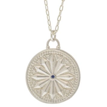 Lulu: Sterling Silver Large sun lotus Necklace w/ Blue Sapphire