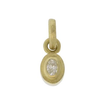 Rene Escobar:X-SMALL PENDANT CHARM WITH GOLD BEZEL AND BAIL SET WITH 0.20CT IN OVAL CUT WHITE DIAMOND.