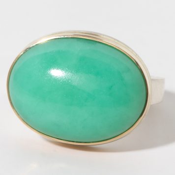Jamie Joseph:  Sterling & 14k Gold Ring w/Oval CHRYSOPRASE on Taper X Band