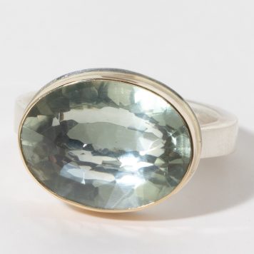 Jamie Joseph:  Sterling & 14K Gold Ring w/ Inverted Oval Mint Quartz on X Band