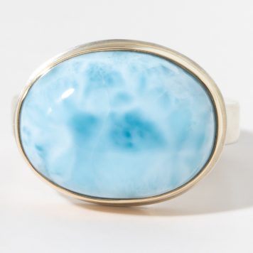 Jamie Joseph:Sterling & 14K Gold Ring w/ Oval LARIMAR on Comfort Y Band Sz. 7.5