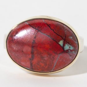 Jamie Joseph:  Sterling & 14K Gold Ring w/ Oval Smooth CUPRITE on Comfort Y Band