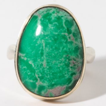 Jamie Joseph:Sterling & 14K Gold Ring w/Asymmetrical Vertical VARISCITE On Middle Organic Band Sz. 8
