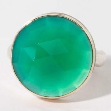 Jamie Joseph:  Sterling & 14K Gold Ring w/ 18mm Round Rose Cut Green Onyx on Middle Groovy Band