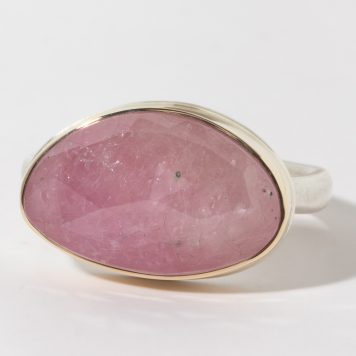Jamie Joseph: Sterling & 14K Gold Ring w/Asymmetrical Rose Cut PINK SAPPHIRE on Middle Organic Band