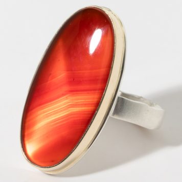 Jamie Joseph:Sterling & 14k Gold Ring w/ Vertical Smooth CARNELIAN on Soft Live Edge Sz. 7.25