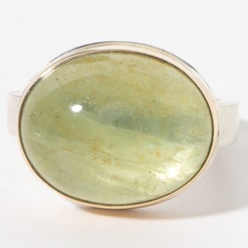 Jamie Joseph:Sterling & 14K Gold Ring w/ Oval Smooth YELLOW BERYL on Tapered X Band Sz. 7.5
