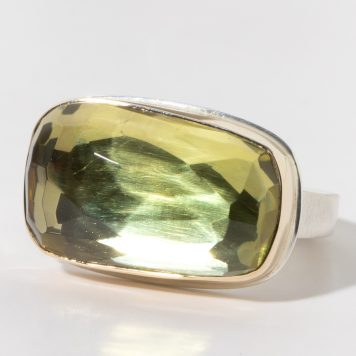 Jamie Joseph: Sterling & 14K Gold Ring w/Asymmetrical Faceted LEMON QUARTZ on Taper X Band