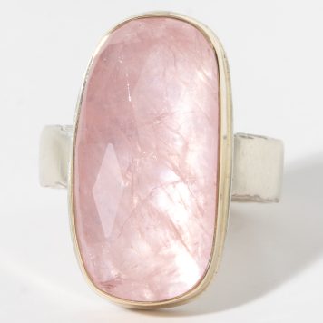 Jamie Joseph:Sterling & 14K Gold Ring w/Asymmetrical Vertical MORGANITE on Wide Eroded Live Edge Band Sz. 7.5