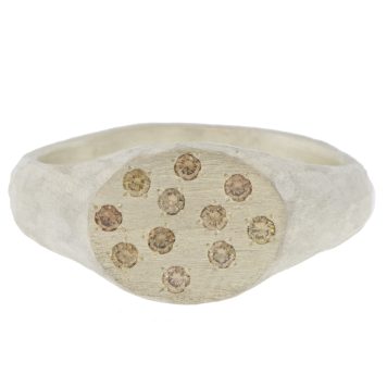 Yasuko Azuma: Ring, 11mm Small Oval Signet Ring, 0.19ct Brown Pave Diamonds, SS, size 6.5