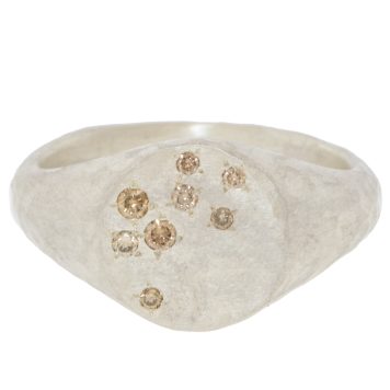 Yasuko Azuma: Ring, 11mm Small Round Signet Ring, 0.10ct Brown Diamonds, SS, size 7