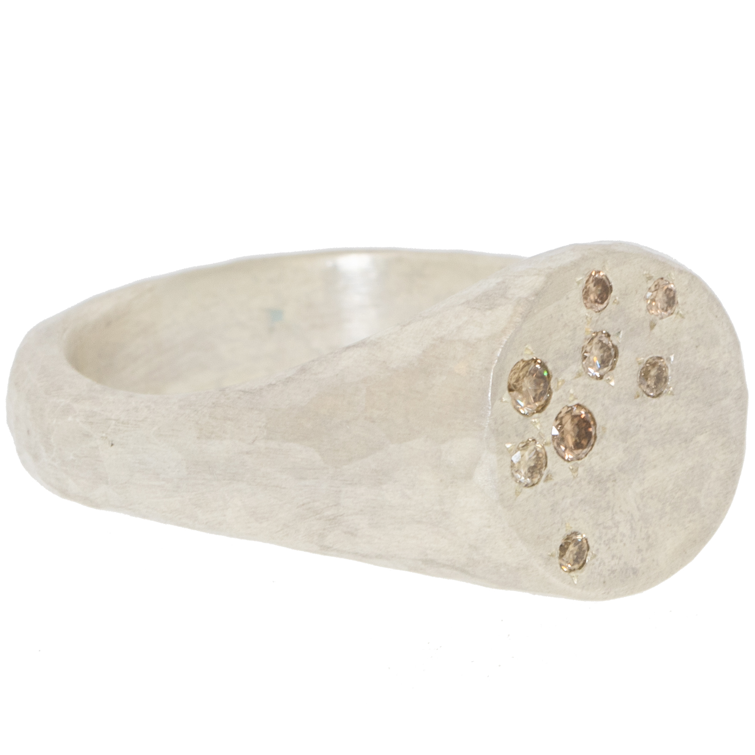 Yasuko Azuma: Ring, 11mm Small Round Signet Ring, 0.10ct Brown Diamonds, SS, size 7