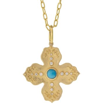 Erica Molinari :14K 4 Point stone, diamond & Turquoise charm, .112ts, 'Live, Life, Love'