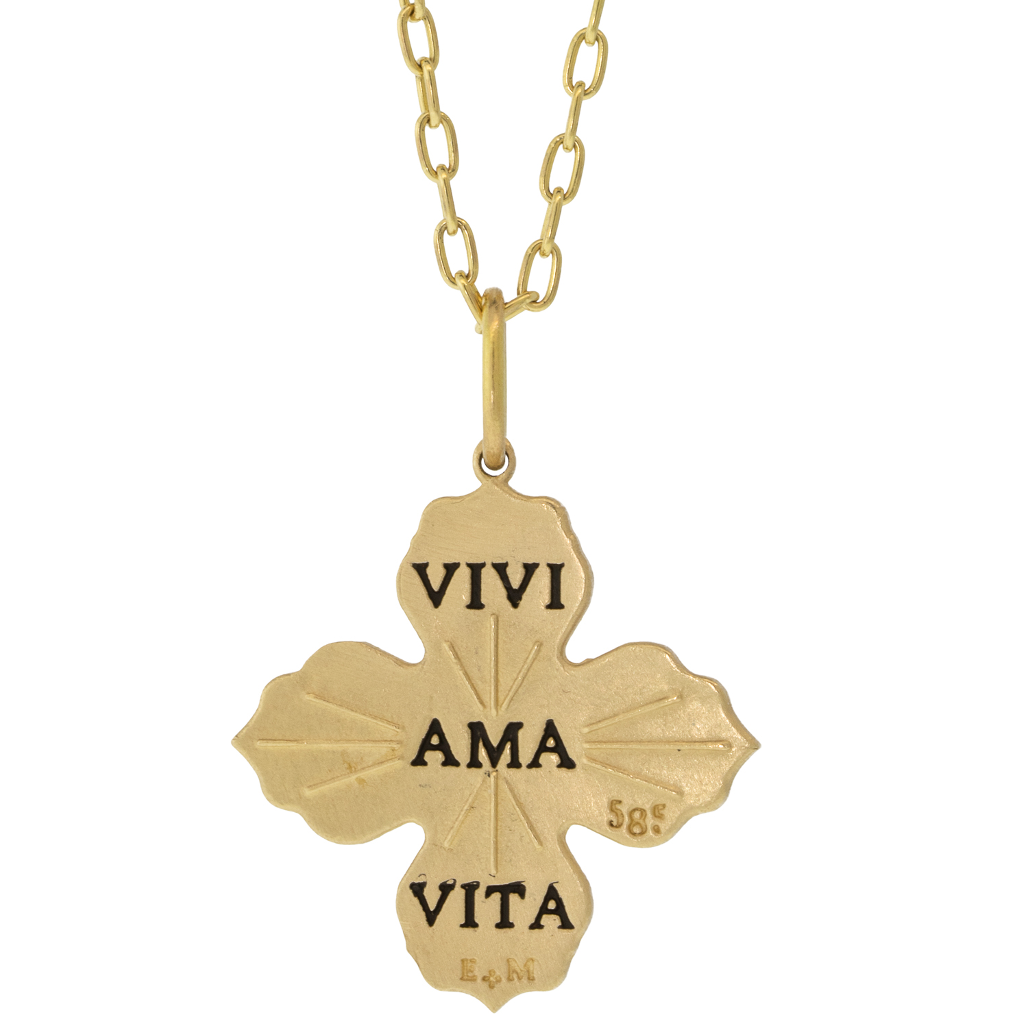 Erica Molinari :14K 4 Point stone, diamond & Turquoise charm, .112ts, 'Live, Life, Love'