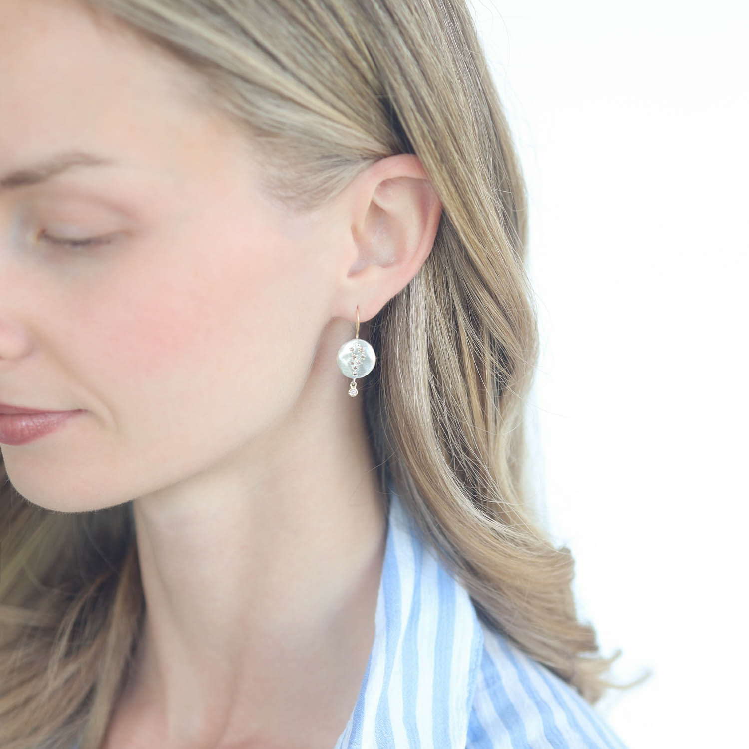 Yasuko Azuma: Earrings, SS 14mm Disc w/ 0.35ct Brown Diamonds and 0.06ct White & 18k Wire